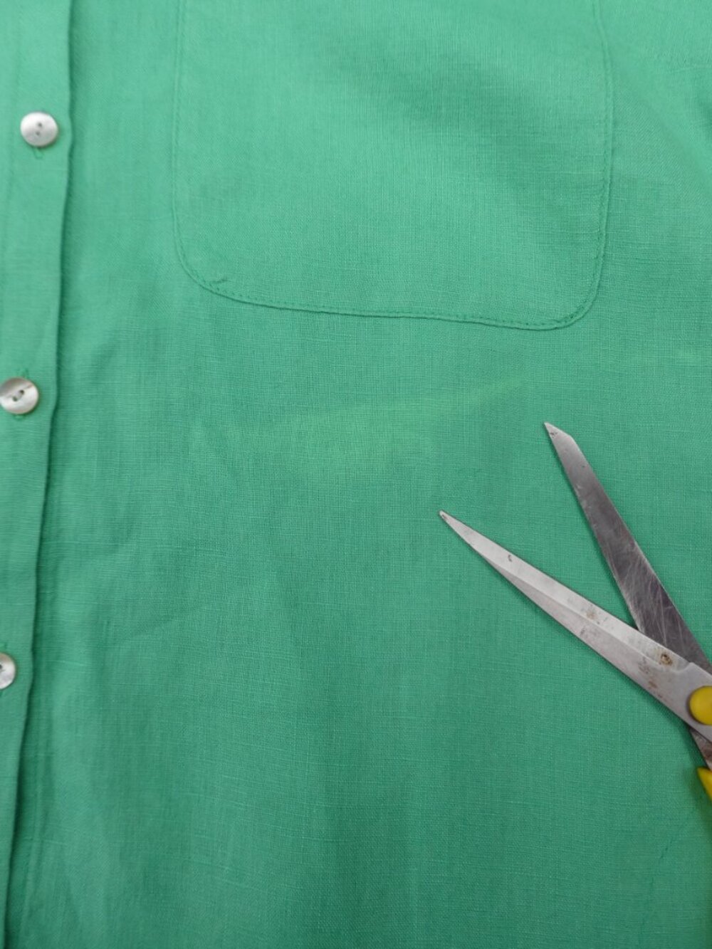 J Jill Love Linen Sheath Shirt Dress Vibrant Kelly Green Full Button Front Slits - Picture 9 of 9